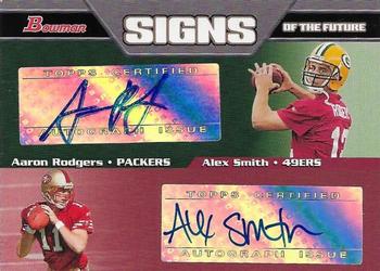2005 Bowman - Signs of the Future Autographs Dual #SFD-SR Alex Smith / Aaron Rodgers Front