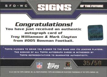 2005 Bowman - Signs of the Future Autographs Dual #SFD-WC Troy Williamson / Mark Clayton Back