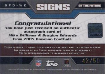2005 Bowman - Signs of the Future Autographs Dual #SFD-WE Mike Williams / Braylon Edwards Back