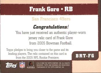 2005 Bowman - Throwback Threads Jerseys #BRT-FG Frank Gore Back