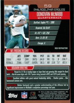 2005 Bowman Chrome - Red Refractors #59 Donovan McNabb Back