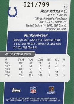 2005 Bowman's Best - Green #73 Marlin Jackson Back