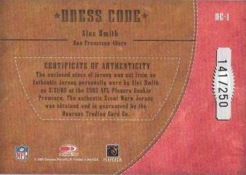 2005 Donruss Classics - Dress Code Jerseys #DC-1 Alex Smith Back