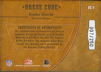 2005 Donruss Classics - Dress Code Jerseys #DC-4 Braylon Edwards Back