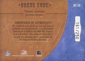 2005 Donruss Classics - Dress Code Jerseys #DC-25 Vincent Jackson Back