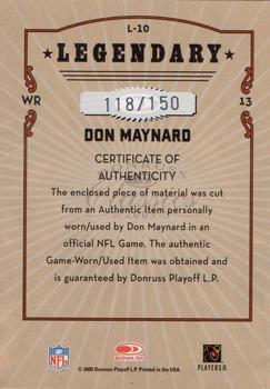 2005 Donruss Classics - Legendary Players Jerseys #L-10 Don Maynard Back