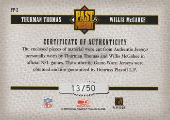 2005 Donruss Classics - Past and Present Jerseys #PP-2 Thurman Thomas / Willis McGahee Back