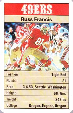 1987 Ace Fact Pack San Francisco 49ers #NNO Russ Francis Front