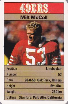 1987 Ace Fact Pack San Francisco 49ers #NNO Milt McColl Front