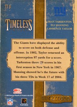 2005 Donruss Classics - Timeless Triples Bronze #TT-8 Fran Tarkenton / Eli Manning / Lawrence Taylor Back