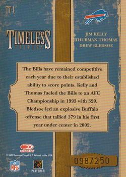 2005 Donruss Classics - Timeless Triples Gold #TT-1 Jim Kelly / Thurman Thomas / Drew Bledsoe Back