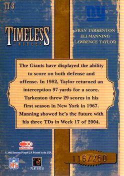 2005 Donruss Classics - Timeless Triples Gold #TT-8 Fran Tarkenton / Eli Manning / Lawrence Taylor Back
