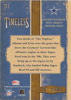 2005 Donruss Classics - Timeless Triples Silver #TT-4 Roger Staubach / Troy Aikman / Michael Irvin Back