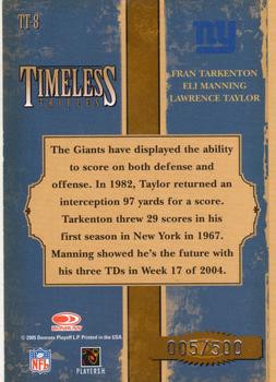 2005 Donruss Classics - Timeless Triples Silver #TT-8 Fran Tarkenton / Eli Manning / Lawrence Taylor Back