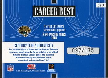 2005 Donruss Elite - Career Best Jerseys #CB-7 Byron Leftwich Back