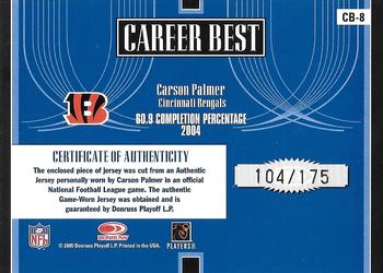 2005 Donruss Elite - Career Best Jerseys #CB-8 Carson Palmer Back