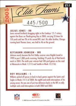 2005 Donruss Elite - Elite Teams Red #ET-7 Julius Jones / Keyshawn Johnson / Roy Williams Back