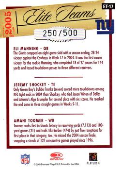 2005 Donruss Elite - Elite Teams Red #ET-17 Eli Manning / Jeremy Shockey / Amani Toomer Back