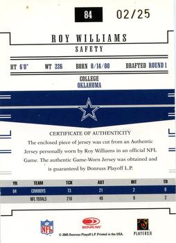 2005 Donruss Gridiron Gear - Jerseys Numbers #84 Roy Williams Back