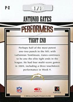 2005 Donruss Gridiron Gear - Performers Autographs #P-2 Antonio Gates Back