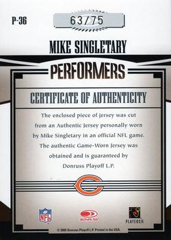 2005 Donruss Gridiron Gear - Performers Jerseys #P-36 Mike Singletary Back