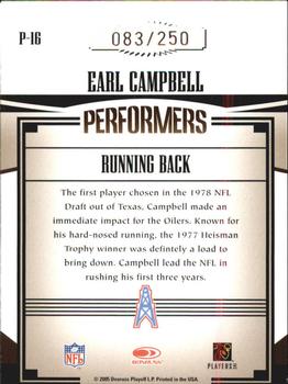2005 Donruss Gridiron Gear - Performers Silver Holofoil #P-16 Earl Campbell Back