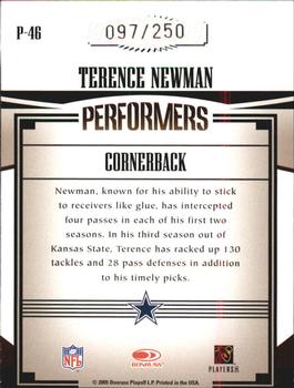 2005 Donruss Gridiron Gear - Performers Silver Holofoil #P-46 Terence Newman Back