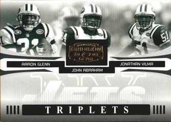 2005 Donruss Gridiron Gear - Triplets Gold #T-1 Aaron Glenn / John Abraham / Jonathan Vilma Front