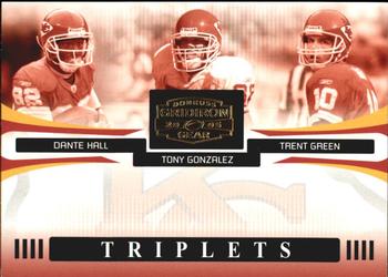 2005 Donruss Gridiron Gear - Triplets Gold #T-9 Dante Hall / Tony Gonzalez / Trent Green Front