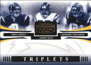 2005 Donruss Gridiron Gear - Triplets Gold #T-13 Drew Brees / Junior Seau / LaDainian Tomlinson Front