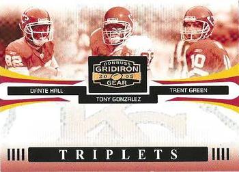2005 Donruss Gridiron Gear - Triplets Gold Holofoil #T-9 Dante Hall / Tony Gonzalez / Trent Green Front