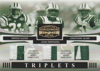 2005 Donruss Gridiron Gear - Triplets Jerseys Name Plate #T-1 Aaron Glenn / John Abraham / Jonathan Vilma Front