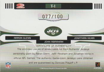 2005 Donruss Gridiron Gear - Triplets Jerseys Numbers #T-1 Aaron Glenn / John Abraham / Jonathan Vilma Back