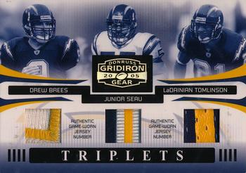 2005 Donruss Gridiron Gear - Triplets Jerseys Numbers #T-13 Drew Brees / Junior Seau / LaDainian Tomlinson Front