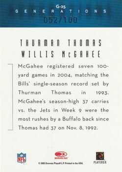 2005 Donruss Throwback Threads - Generations Blue #G-25 Thurman Thomas / Willis McGahee Back
