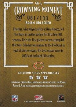2005 Donruss Throwback Threads - Gridiron Kings Framed Blue #GK-3 Brian Urlacher Back