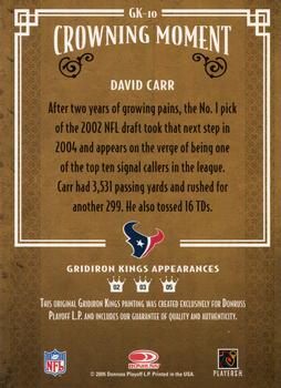 2005 Donruss Throwback Threads - Gridiron Kings Framed Red #GK-10 David Carr Back