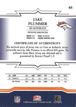 2005 Donruss Throwback Threads - Jerseys #48 Jake Plummer Back