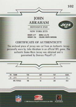2005 Donruss Throwback Threads - Jerseys #102 John Abraham Back