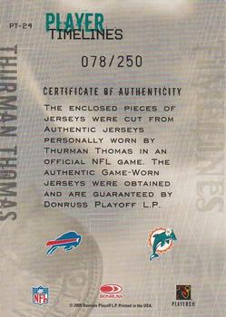 2005 Donruss Throwback Threads - Player Timelines Dual Material #PT-24 Thurman Thomas Back