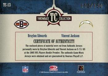 2005 Donruss Throwback Threads - Throwback Collection Material #TC-13 Braylon Edwards / Vincent Jackson Back