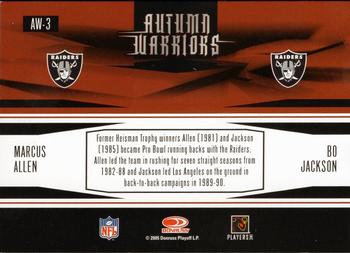 2005 Donruss Zenith - Autumn Warriors Silver #AW-3 Marcus Allen / Bo Jackson Back