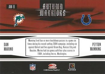 2005 Donruss Zenith - Autumn Warriors Silver #AW-8 Dan Marino / Peyton Manning Back
