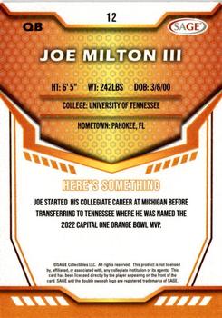 2024 SAGE HIT #12 Joe Milton III Back