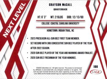 2024 SAGE HIT #100 Grayson McCall Back