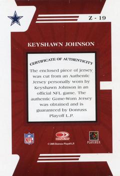 2005 Donruss Zenith - Z-Jerseys #Z-19 Keyshawn Johnson Back