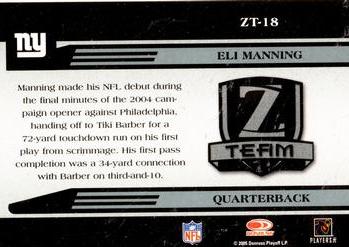 2005 Donruss Zenith - Z-Team Gold #ZT-18 Eli Manning  Back