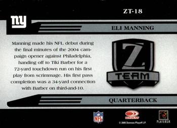 2005 Donruss Zenith - Z-Team Silver #ZT-18 Eli Manning  Back