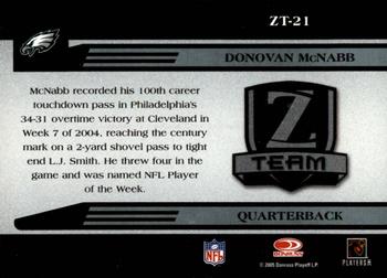 2005 Donruss Zenith - Z-Team Silver #ZT-21 Donovan McNabb  Back