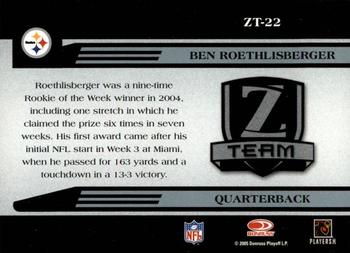 2005 Donruss Zenith - Z-Team Silver #ZT-22 Ben Roethlisberger  Back